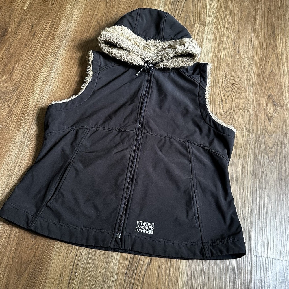 Powder River Outfitters Vest Womens 2XL Hooded Faux Fur Full Zip Western Outdoor